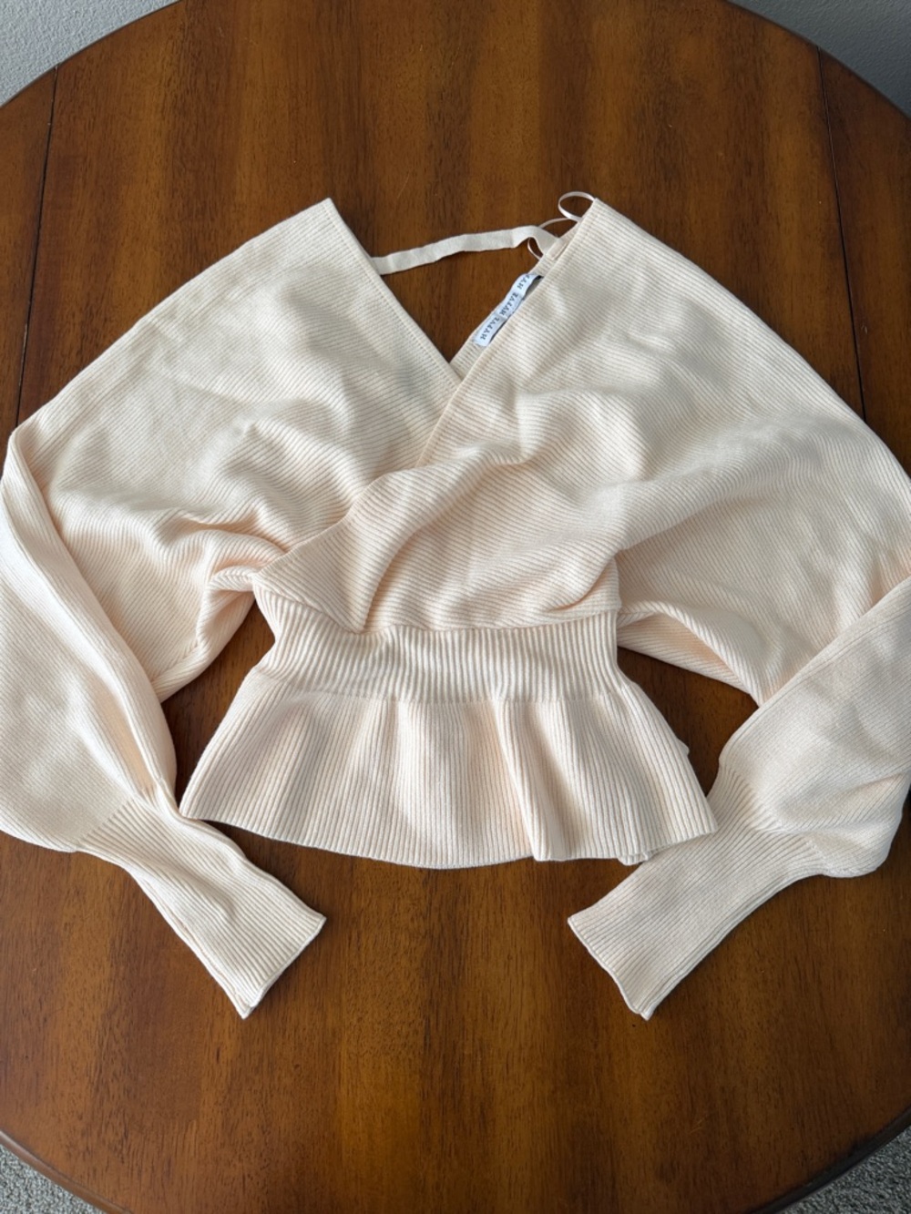 HYFVE Cream Ribbed Peplum Wrap Sweater